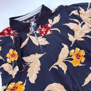 Chaps Ralph Lauren Mens XL Floral Print Navy Blue Short Sleeve Polo Shirt Cotton